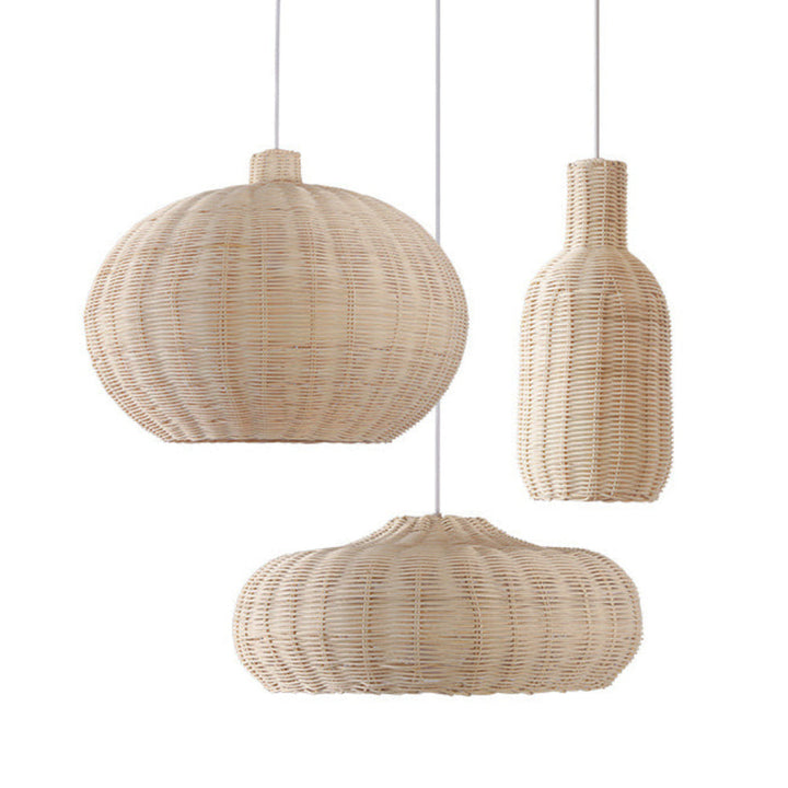 Woven Pendant Lights Set with Natural Rattan Design