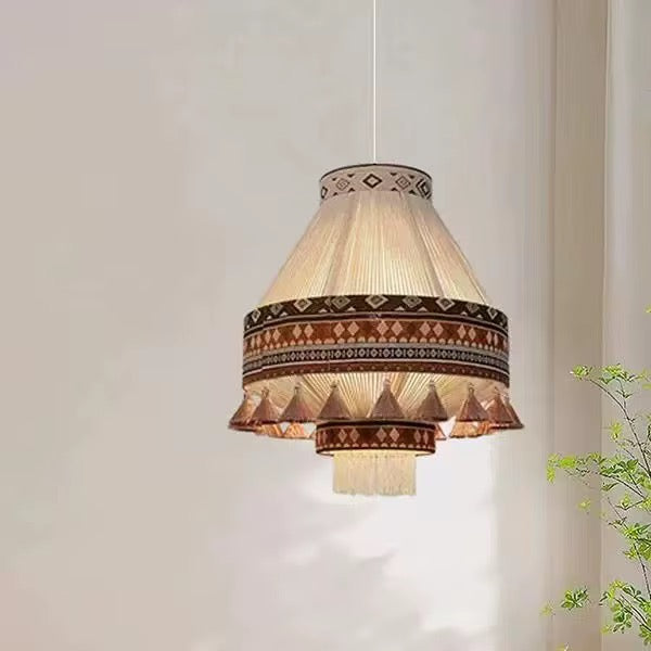Traditional Tassel Pendant Light with Geometric Trim