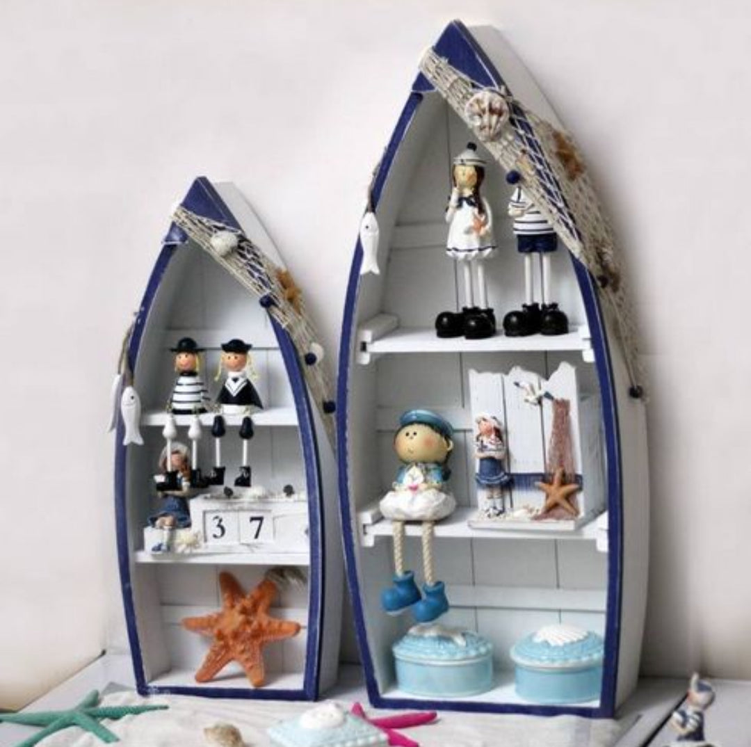 Nautical Boat-Shaped Wooden Shelf Set