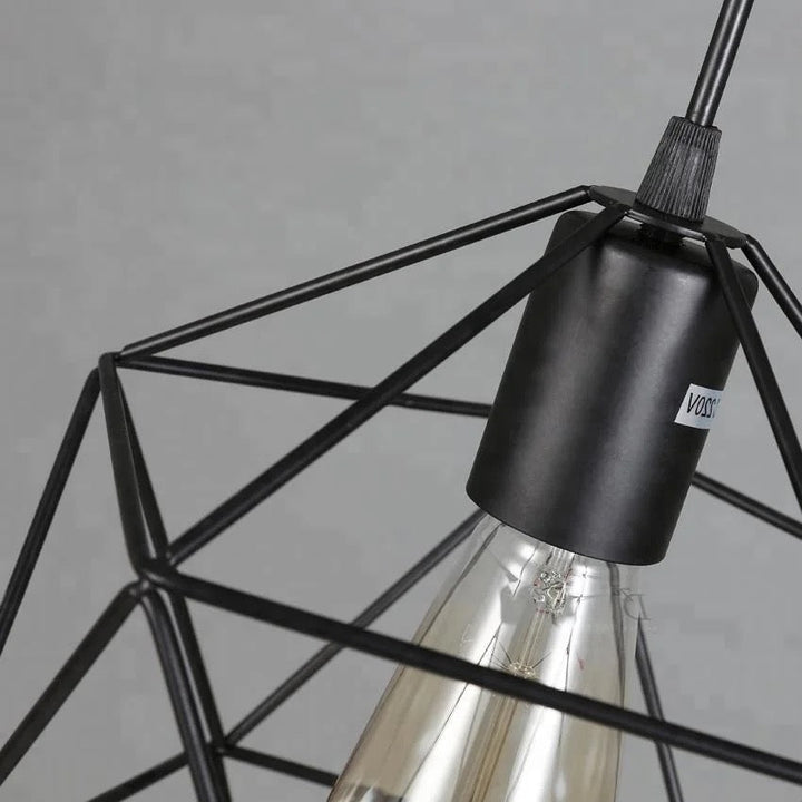 Industrial Pendant Light with Geometric Wireframe Design