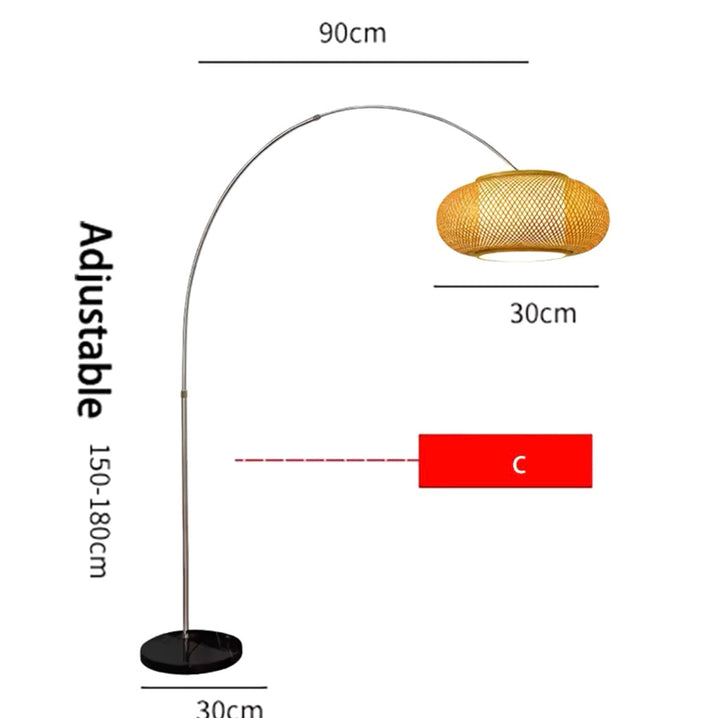 Modern Arc Floor Lamp with Woven Rattan Shade