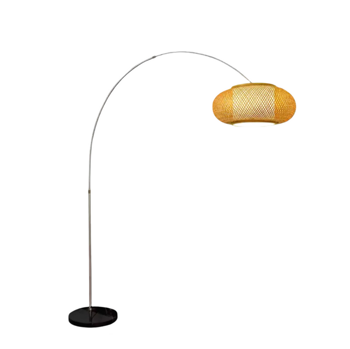 Modern Arc Floor Lamp with Woven Rattan Shade