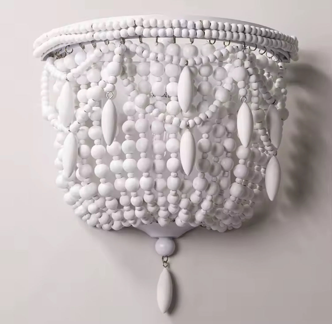 Bohemian Beaded Wall Sconce with White Wooden Beads