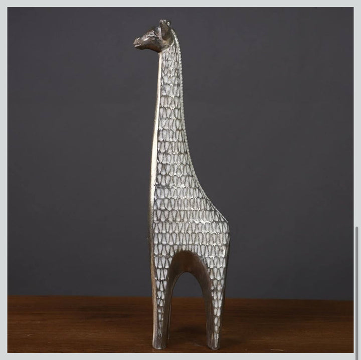 Silver Metal Giraffe Sculpture