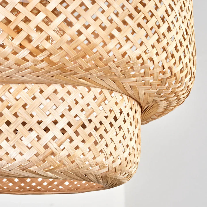 Rustic Woven Bamboo Pendant Light with Layered Design