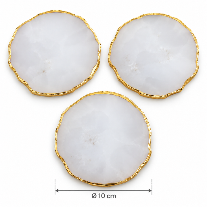 Pink & white Stone-Look Coasters with Gold-Tone Edges – Set of 3