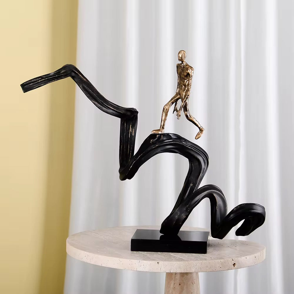 Abstract Walking Figure on Wave Sculpture