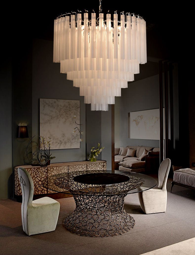 Tiered White Glass Chandelier