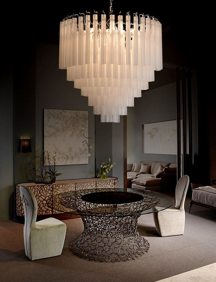Tiered White Glass Chandelier