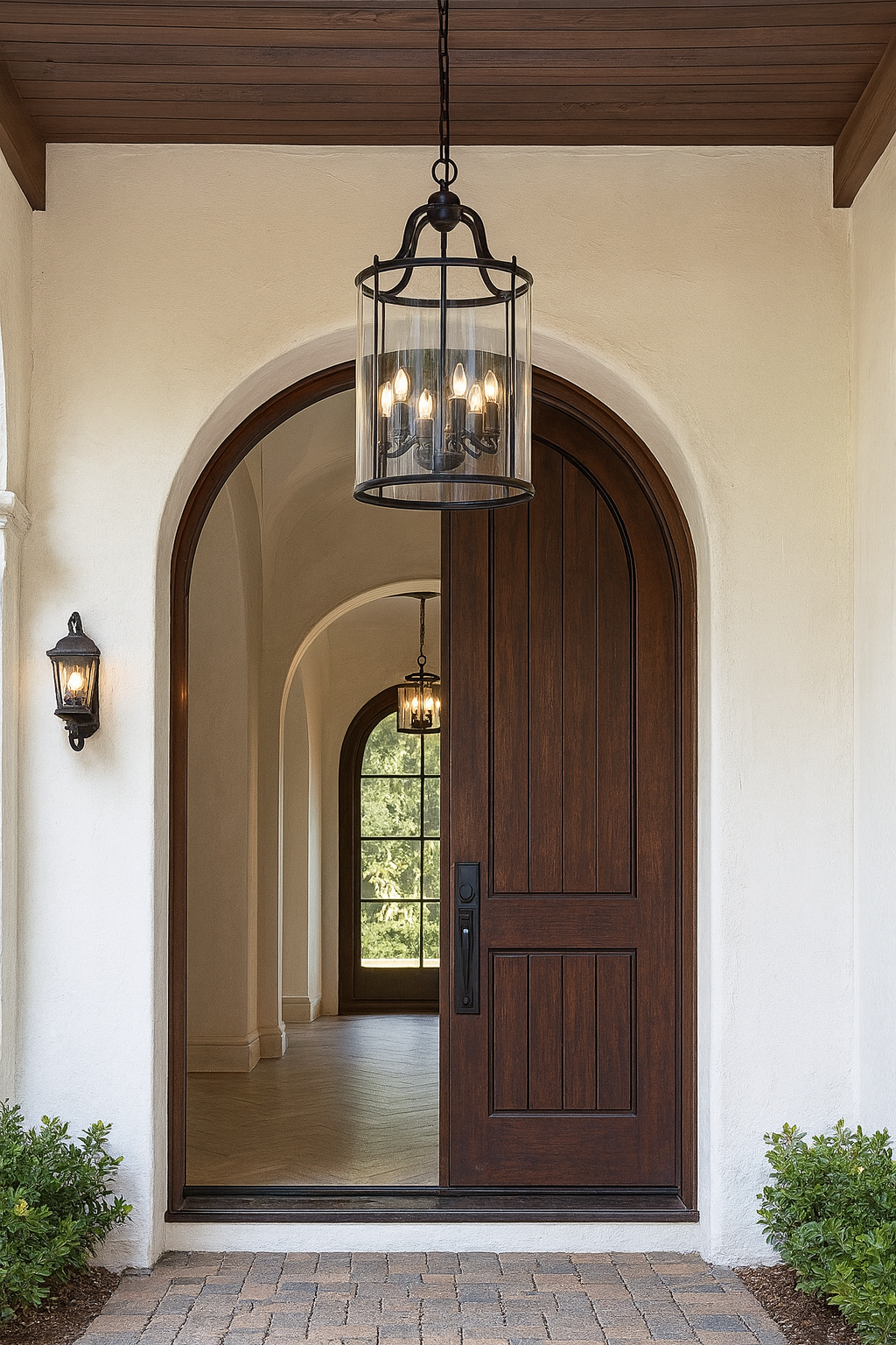 Brass or Black Glass Pendant Chandelier