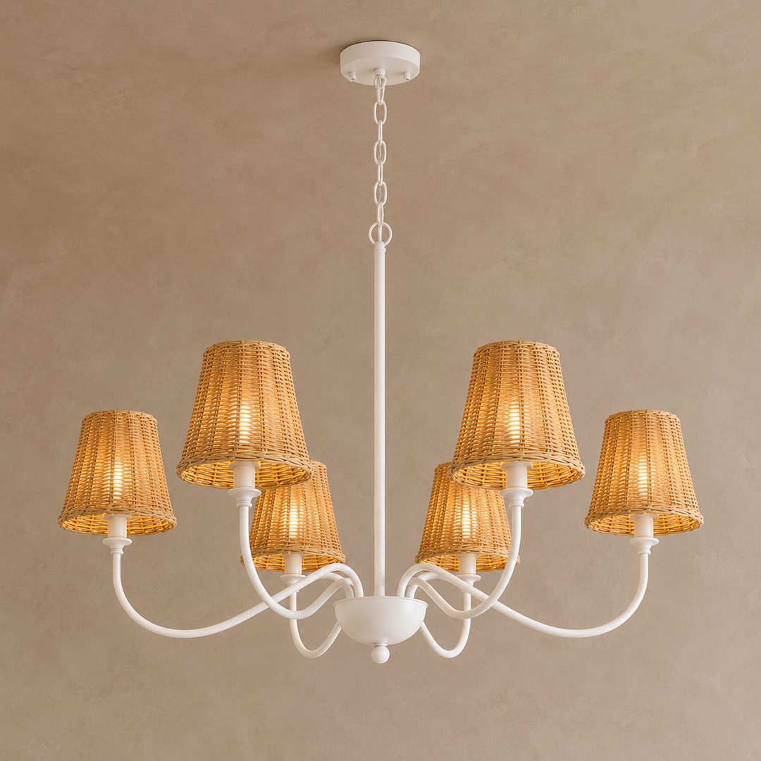 Rustic Rattan 6-Light Chandelier