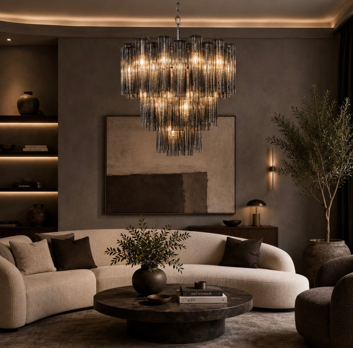 Vintage Smoked Glass Fringe Chandelier