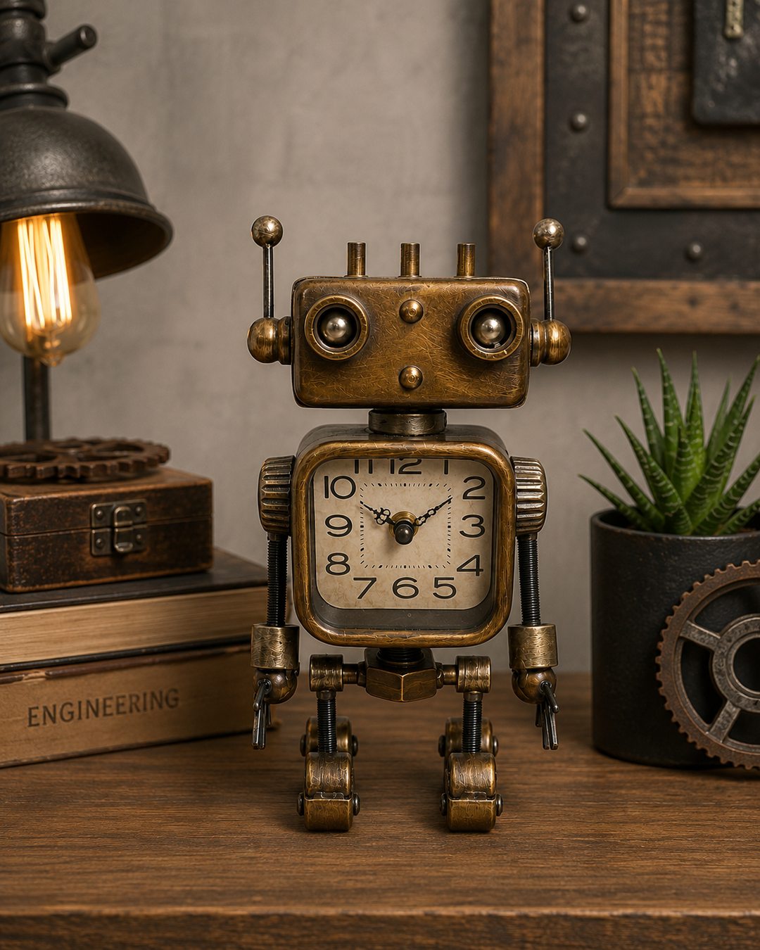 Vintage Industrial Robot Table Clock