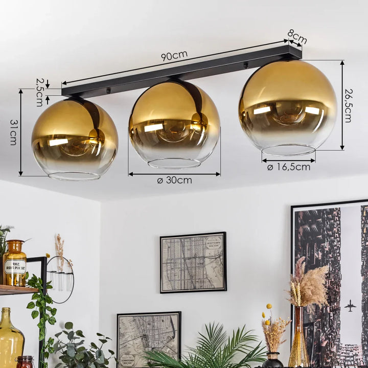 Modern Glass Globe Ceiling Light with Golden Finish