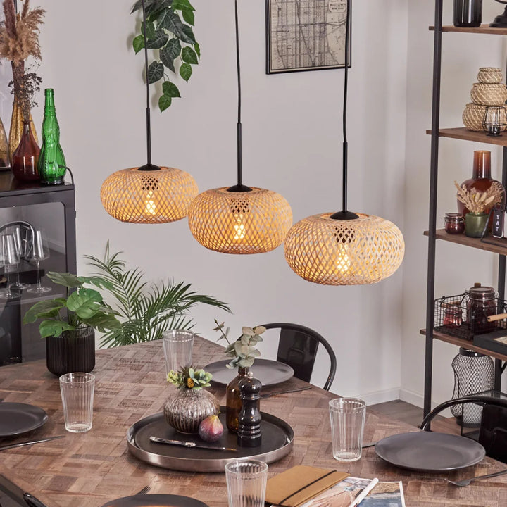 Rustic Round Woven Pendant Light Trio