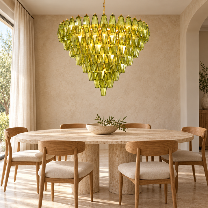 Olive Green Glass Crystal Chandelier with Gold Finish