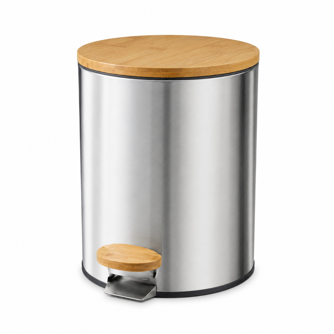 Stainless Steel Pedal Bin with Bamboo Lid (5 L)