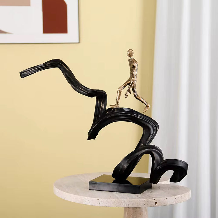 Abstract Walking Figure on Wave Sculpture