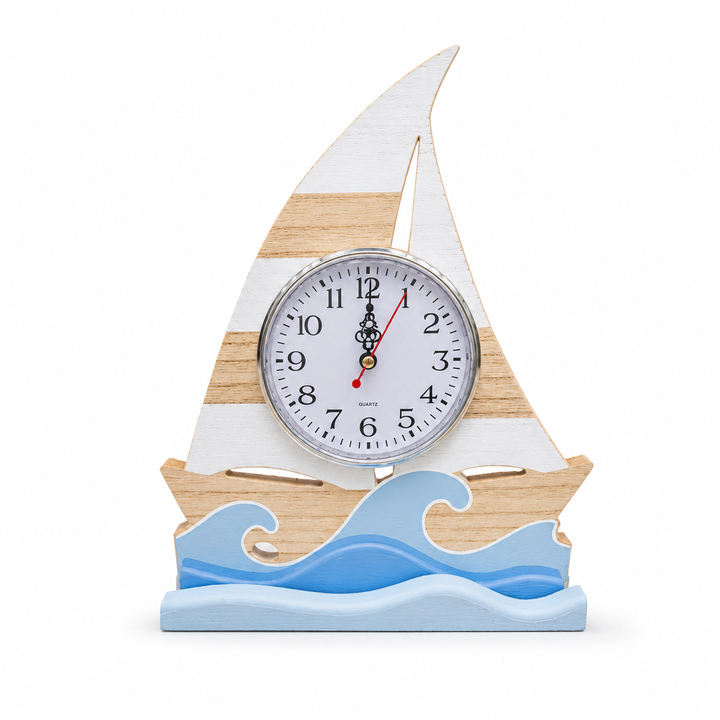Coastal Sailboat Wooden Table Clock