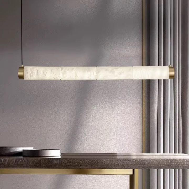 Modern Alabaster Linear Pendant Light with Brass Accents