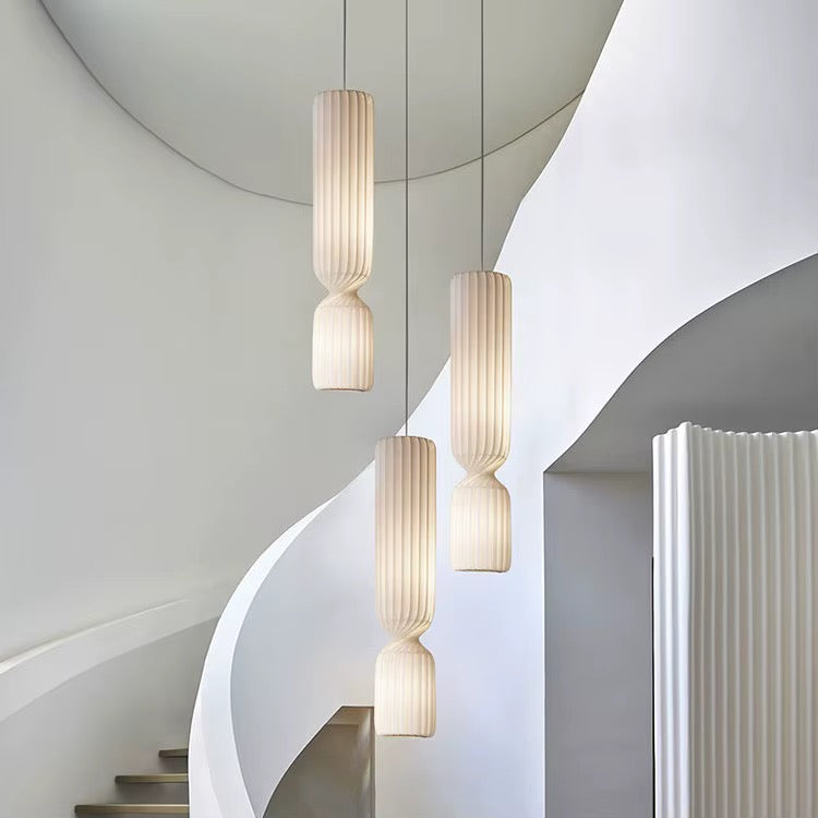 Modern Sculptural Pendant Light Set - Twisted White Design