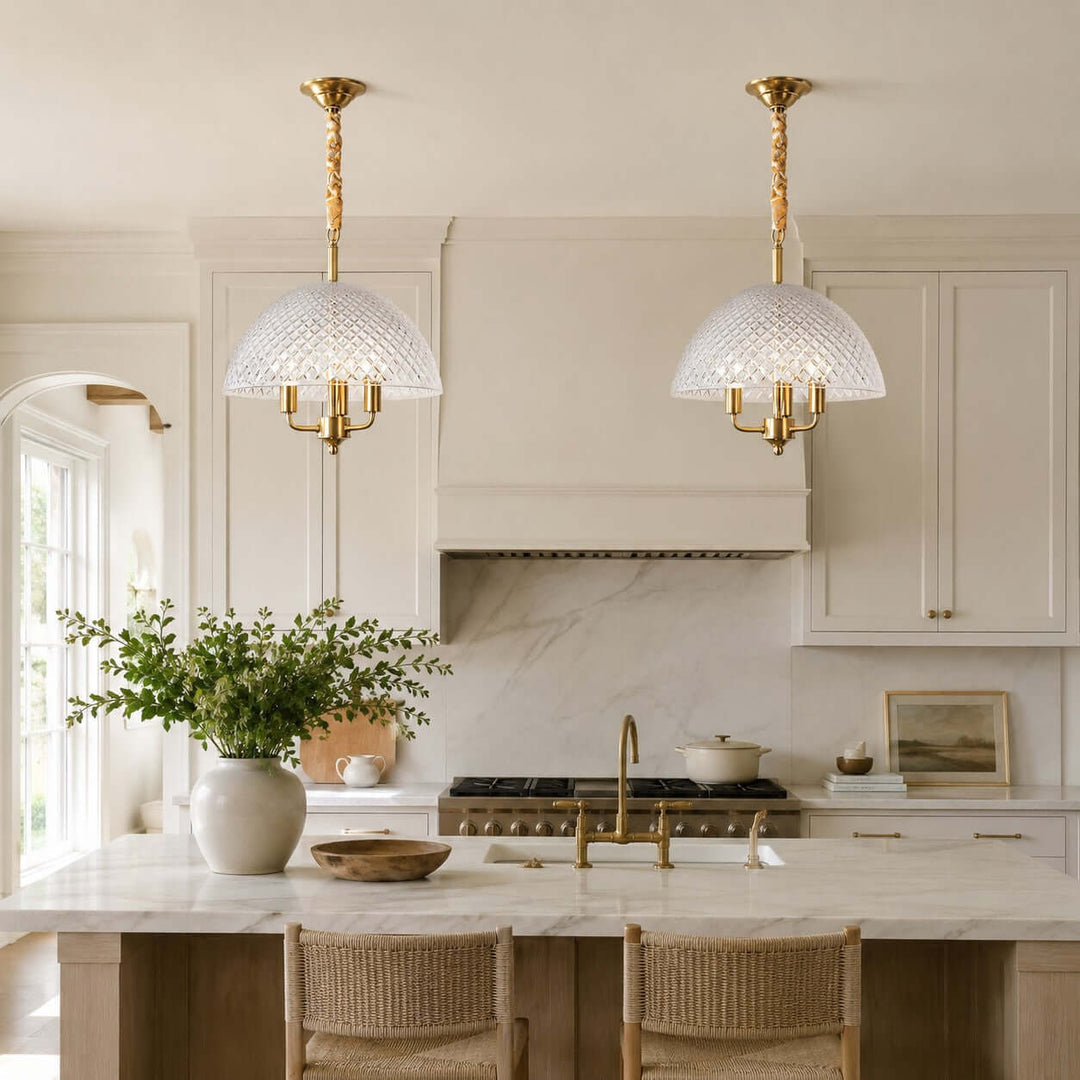 Textured Glass and Brass Pendant Light