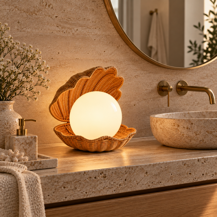 Shell-Inspired Rattan Table Lamp