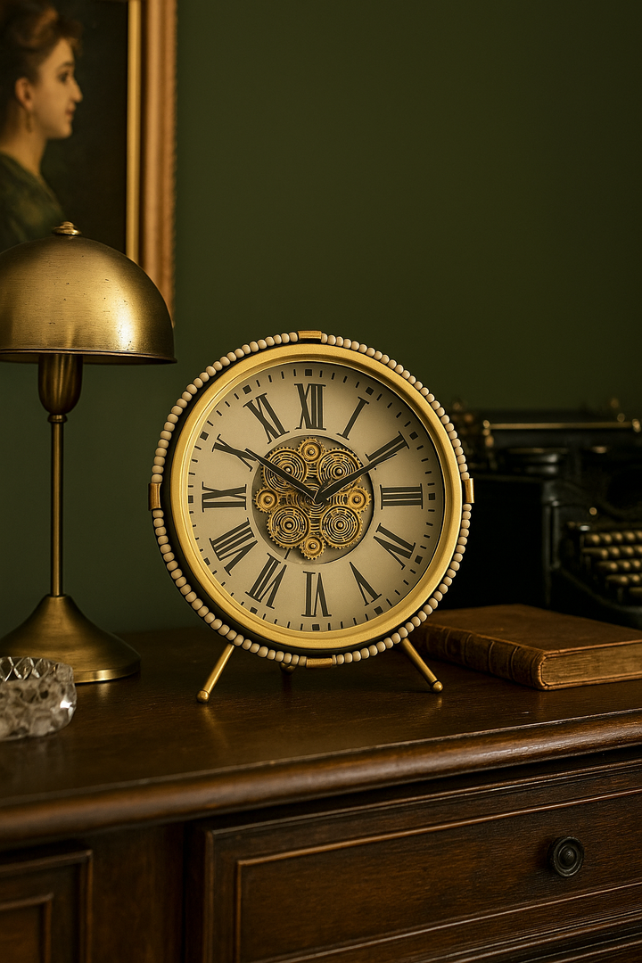 Vintage Gearface Roman Table Clock