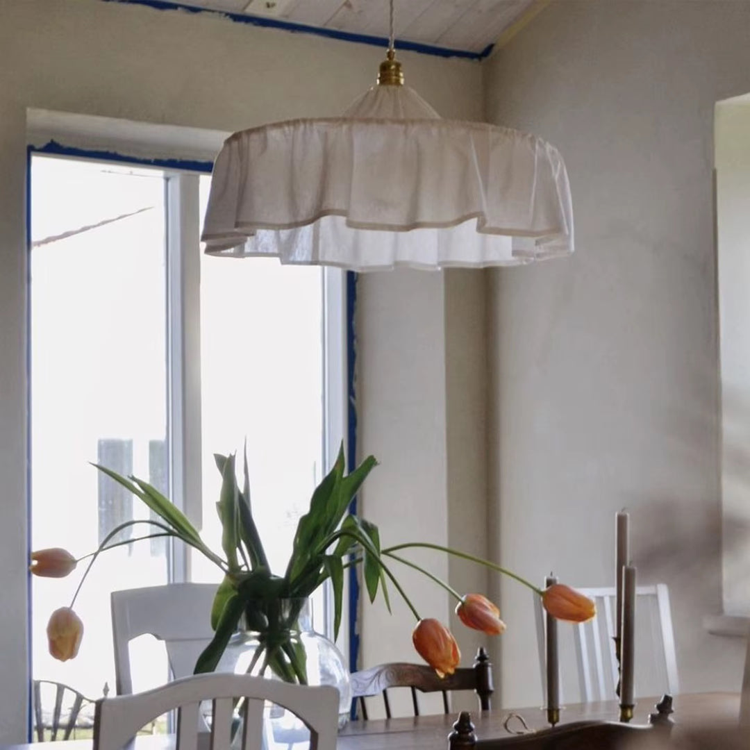 Cream Pleated Fabric Pendant Light