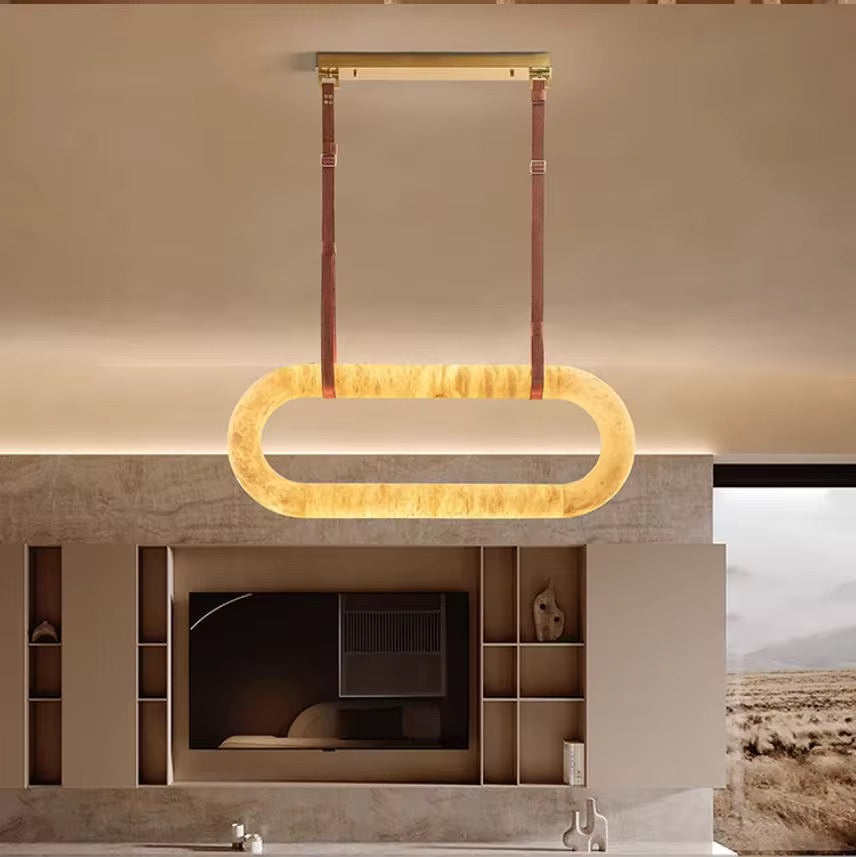 Spanish Marble Pendant Lights with brown belt holders