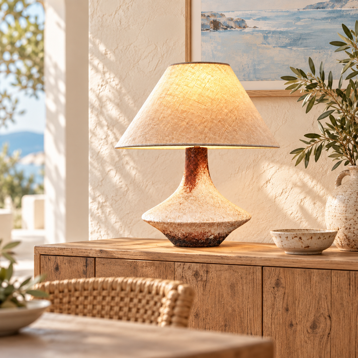 Rustic Table Lamp with Linen Shade