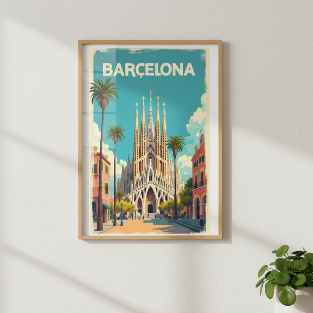 Barcelona Vintage Travel Canvas