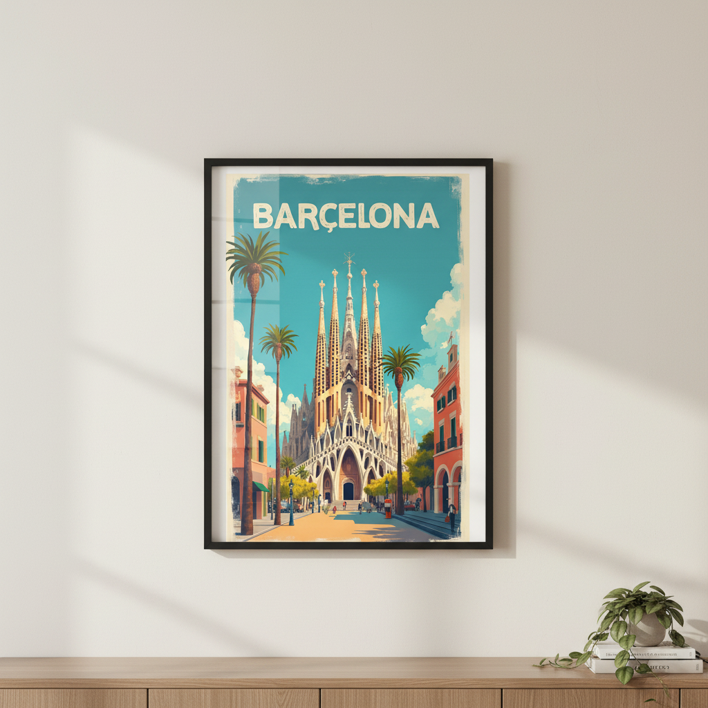 Barcelona Vintage Travel Canvas