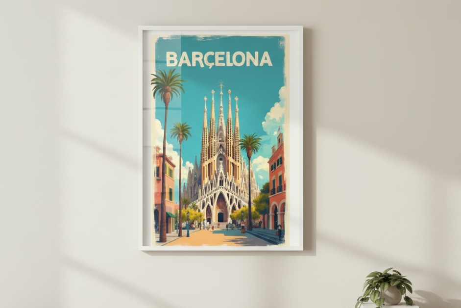 Barcelona Vintage Travel Canvas