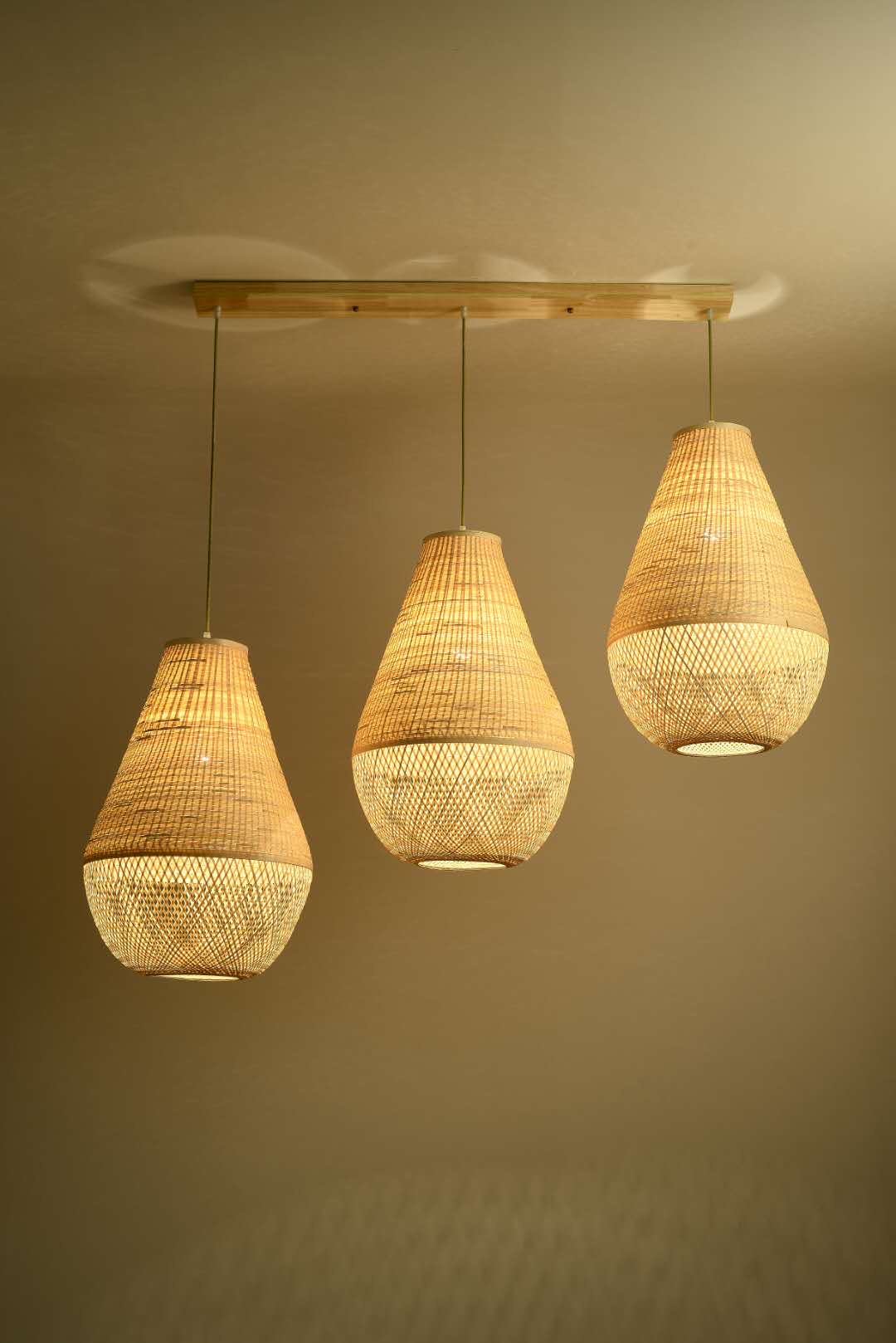 Multi-Light Pendant with Woven Bamboo Shades