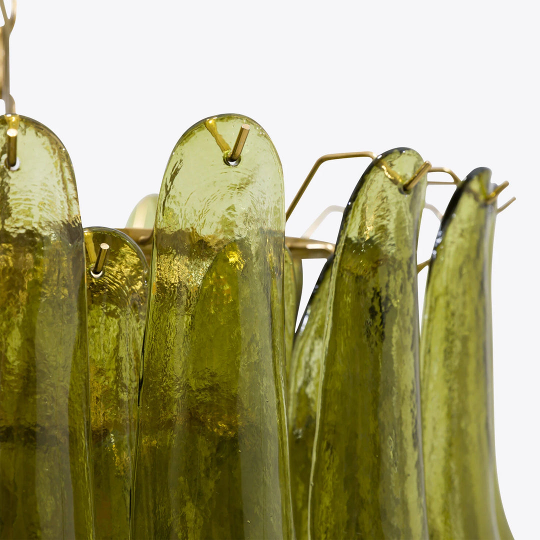 Olive Green Glass Cascade Chandelier with Layered Petal Shades