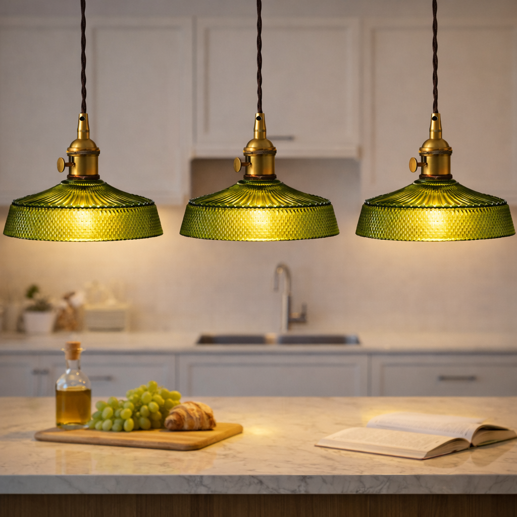 Green Scalloped Glass Pendant Lamp