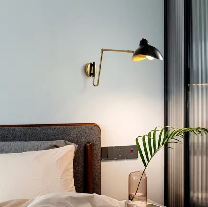 Modern Adjustable Bedside Wall Lamp with Brass Finish