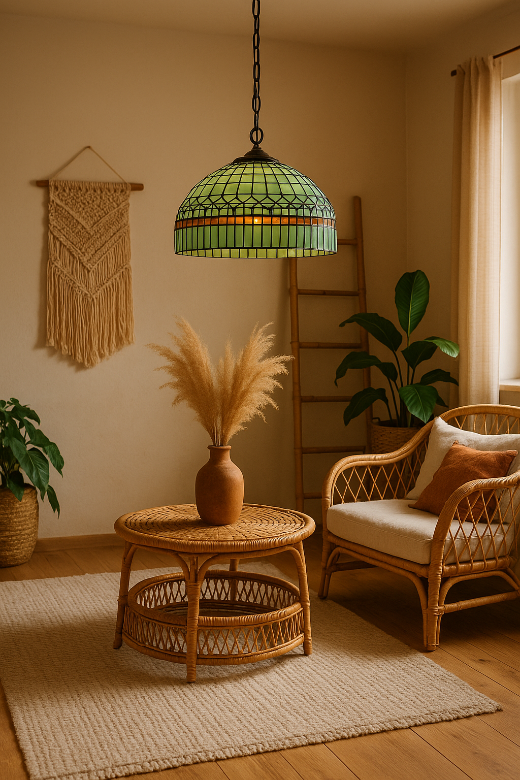 Tiffany-Style Green Glass Pendant Light
