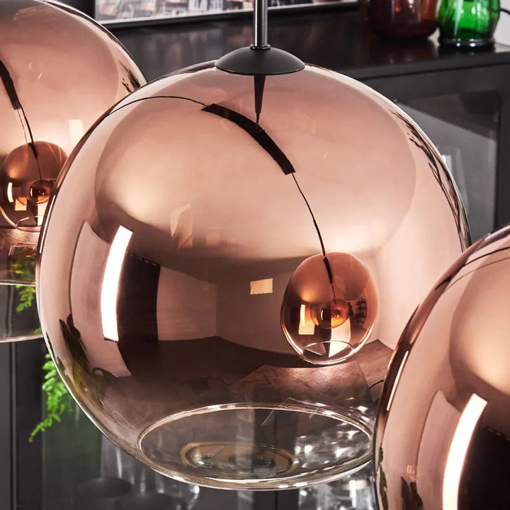 Modern Rose Gold Glass Globe Pendant Light Trio