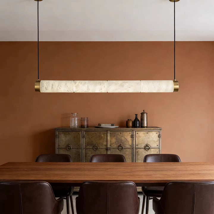 Modern Alabaster Linear Pendant Light with Brass Accents