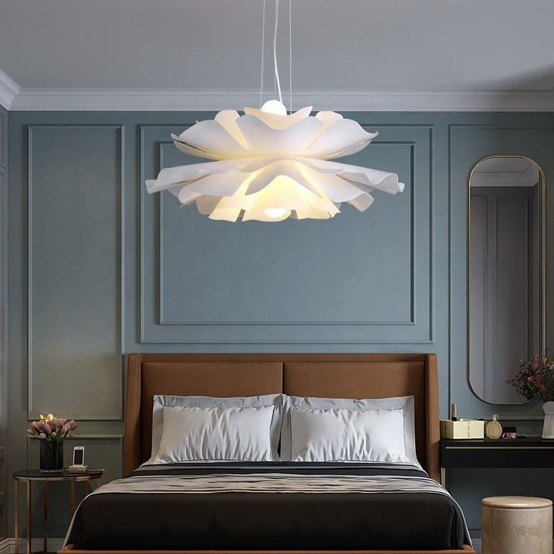 Floral Pendant Light - Sculptural Petal Design in White Finish