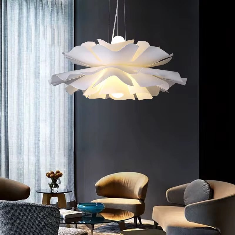 Floral Pendant Light - Sculptural Petal Design in White Finish