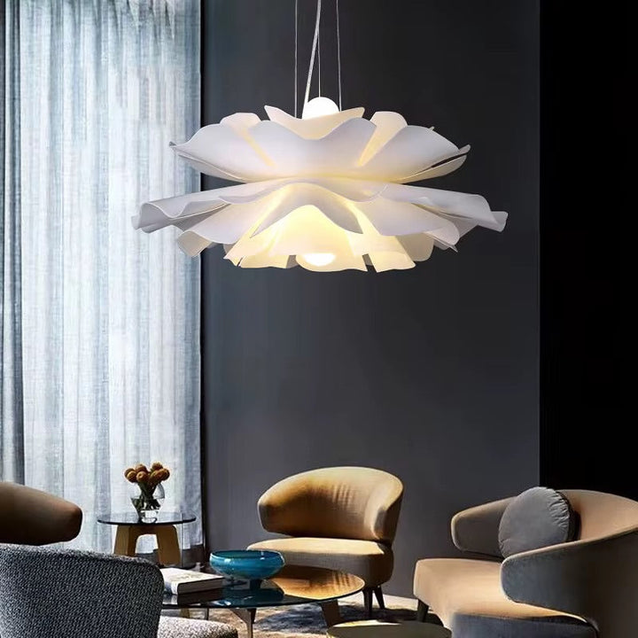 Floral Pendant Light - Sculptural Petal Design in White Finish