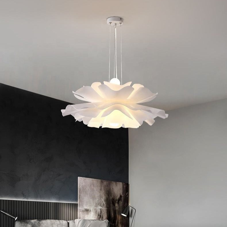 Floral Pendant Light - Sculptural Petal Design in White Finish