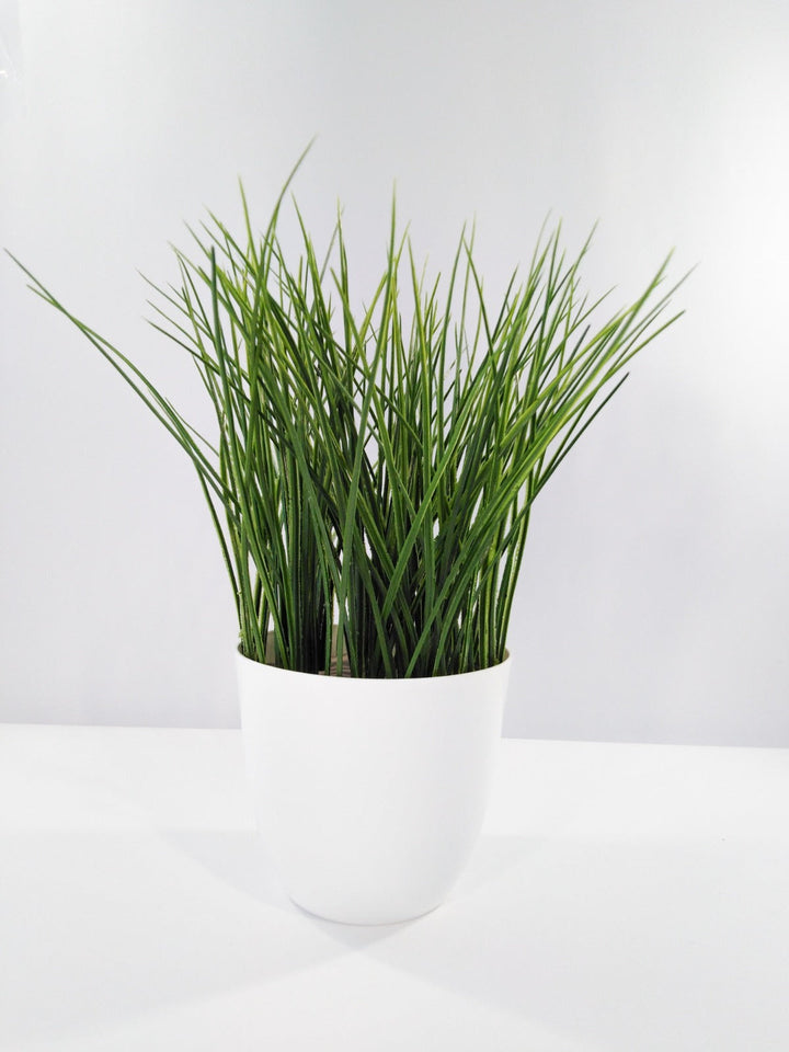 Artificial Grass Plant in White Pot