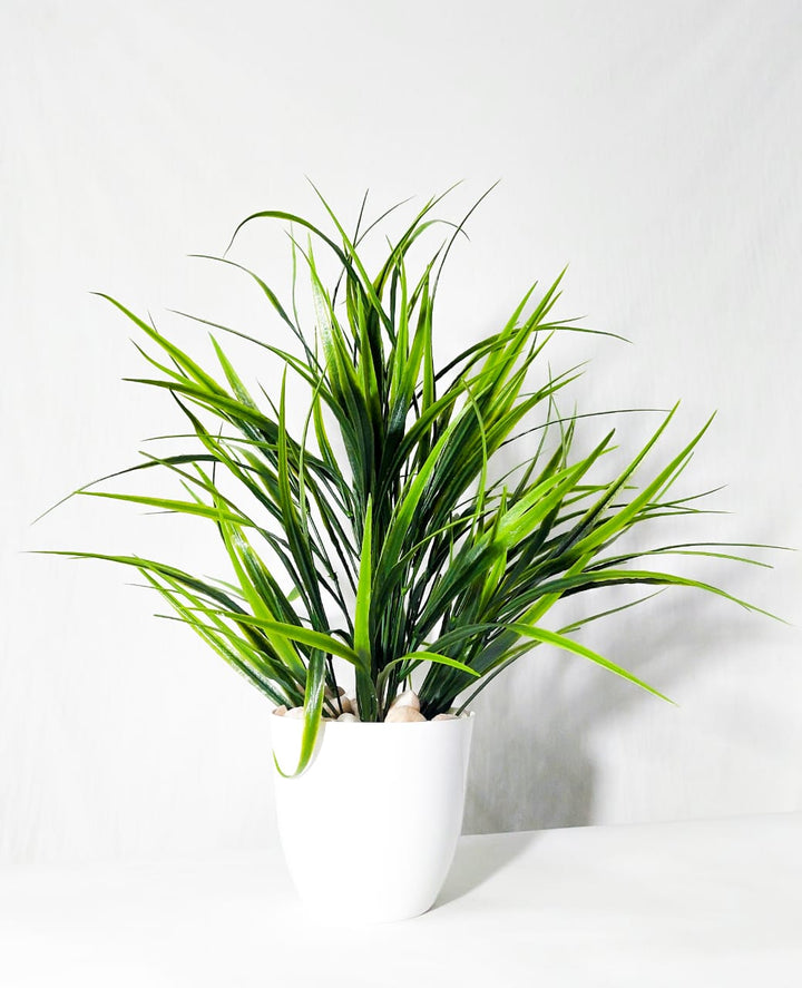 Artificial Spiky Grass Plant in White Pot with Pebbles