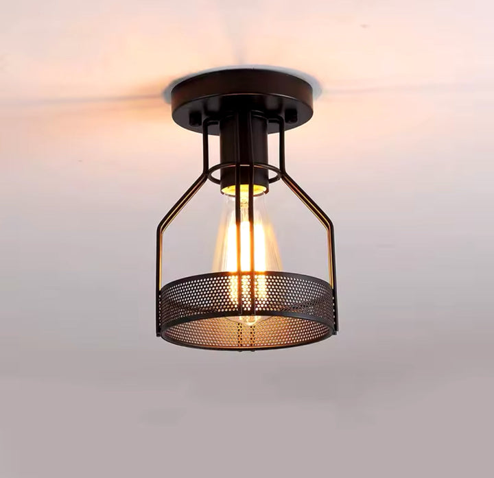 Industrial Black Ceiling Light with Mesh Design