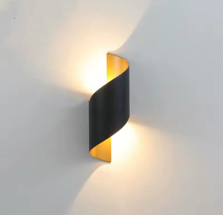 Modern LED Wall Sconce with Black and Gold Spiral Design