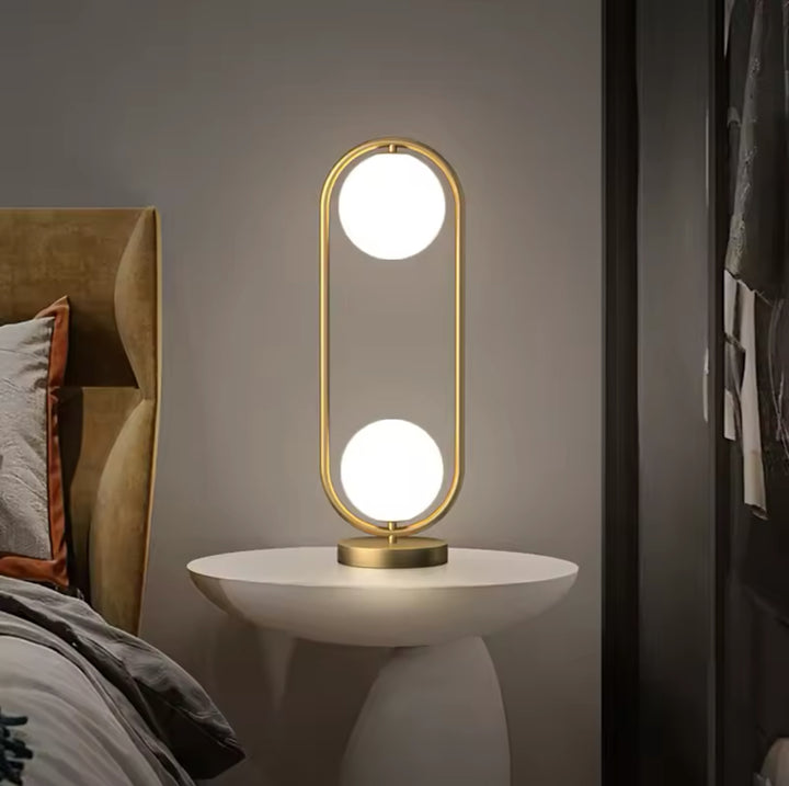 Modern Table Lamp with Dual Globe Design and Gold Frame